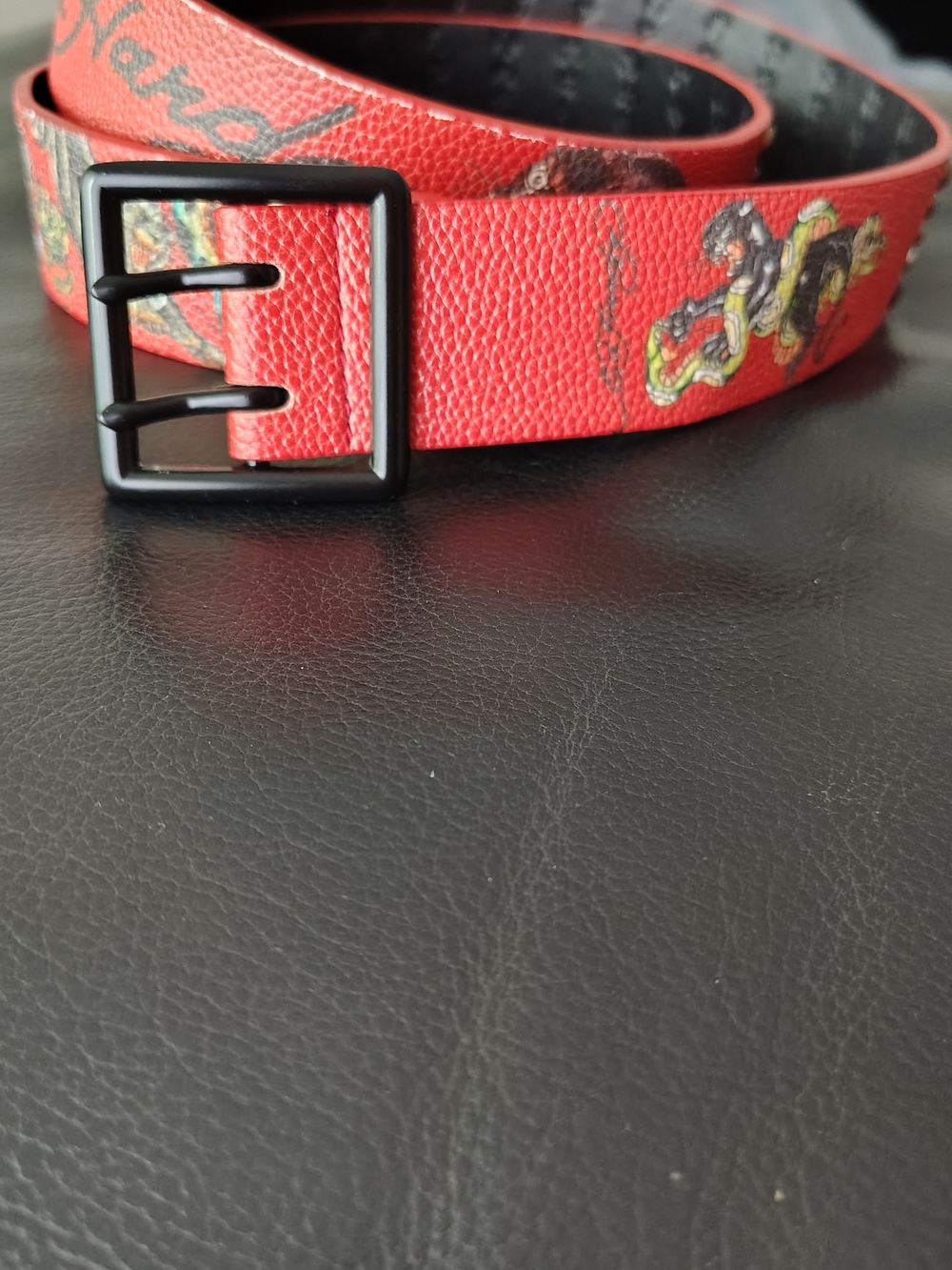 Ed Hardy Men's Panther Print Red Belt Size 36